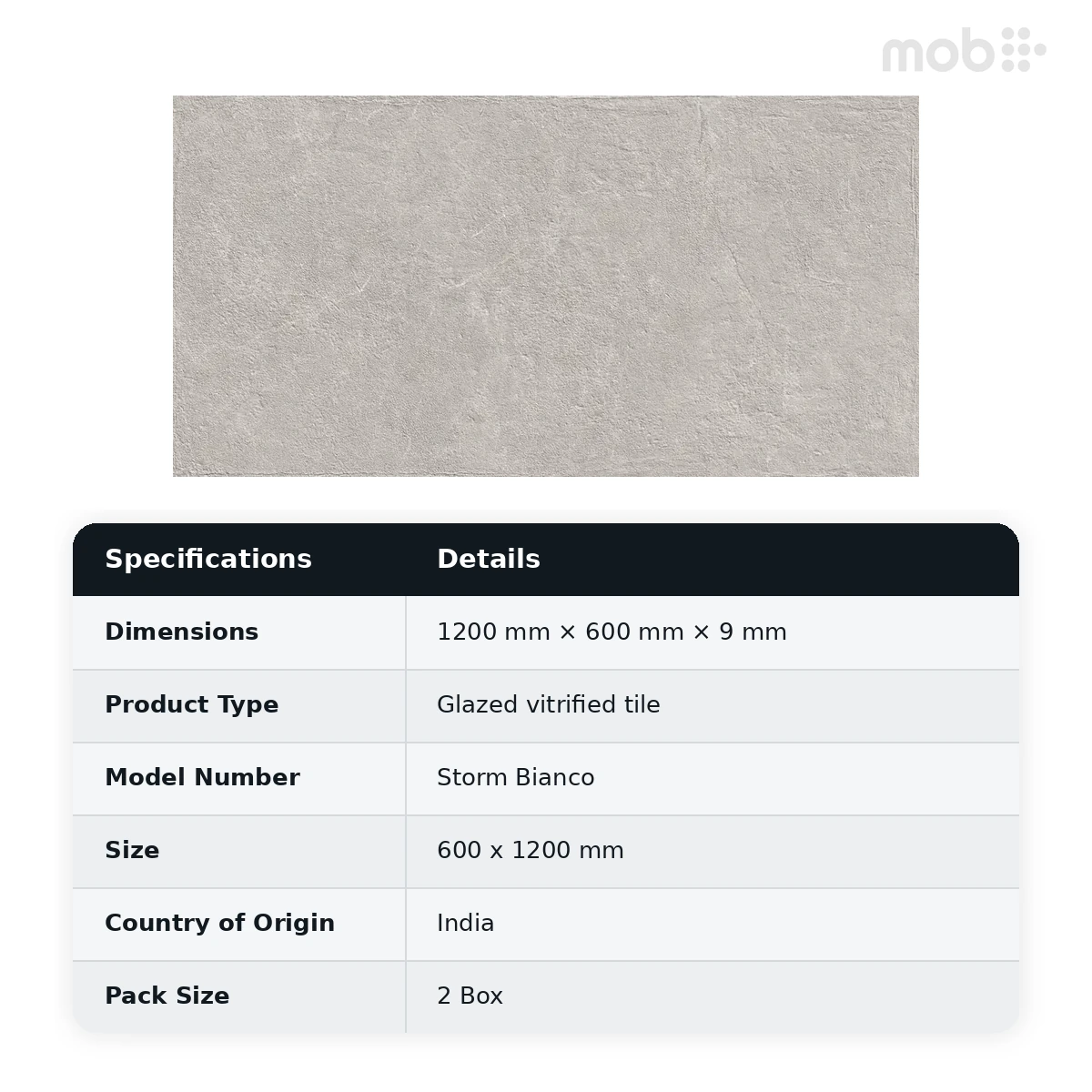 Morbi Tiles (Sparten) Sparten Storm Bianco 600 x 1200 mm (2x4 Feet) Matt Finish 9 mm Thickness, (2 Tiles/Box and 15.5 Sqft/Box) - image 3