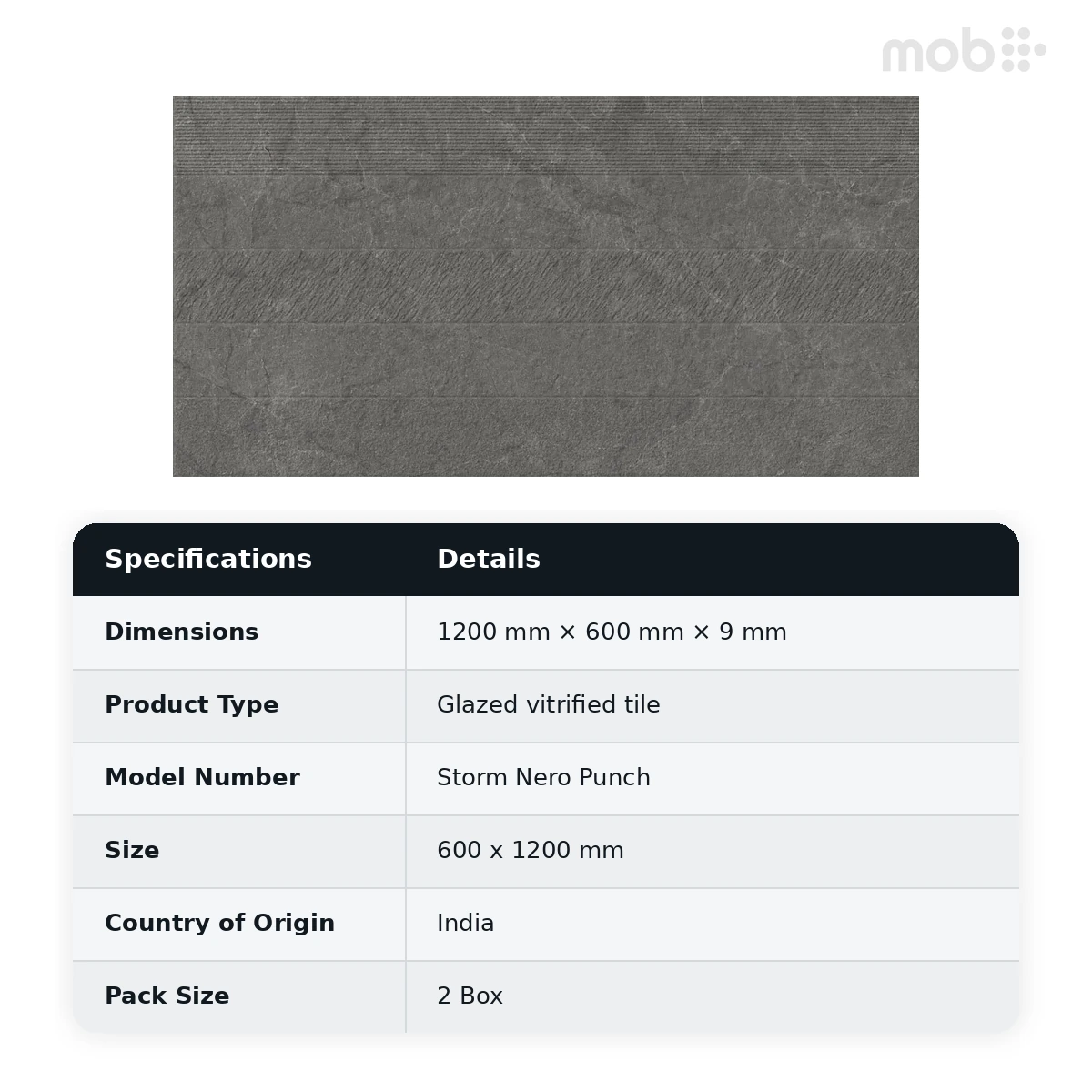 Morbi Tiles (Sparten) Sparten Storm Nero Punch 600 x 1200 mm (2x4 Feet) Matt Finish 9 mm Thickness, (2 Tiles/Box and 15.5 Sqft/Box) - image 6