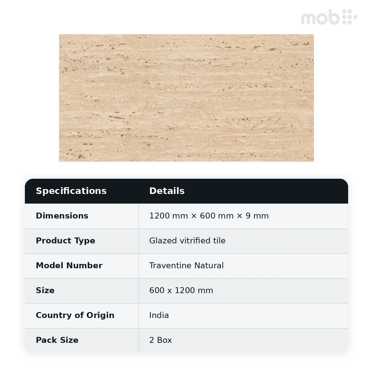 Morbi Tiles (Sparten) Sparten Traventine Natural 600 x 1200 mm (2x4 Feet) Matt Finish 9 mm Thickness, (2 Tiles/Box and 15.5 Sqft/Box) - image 2