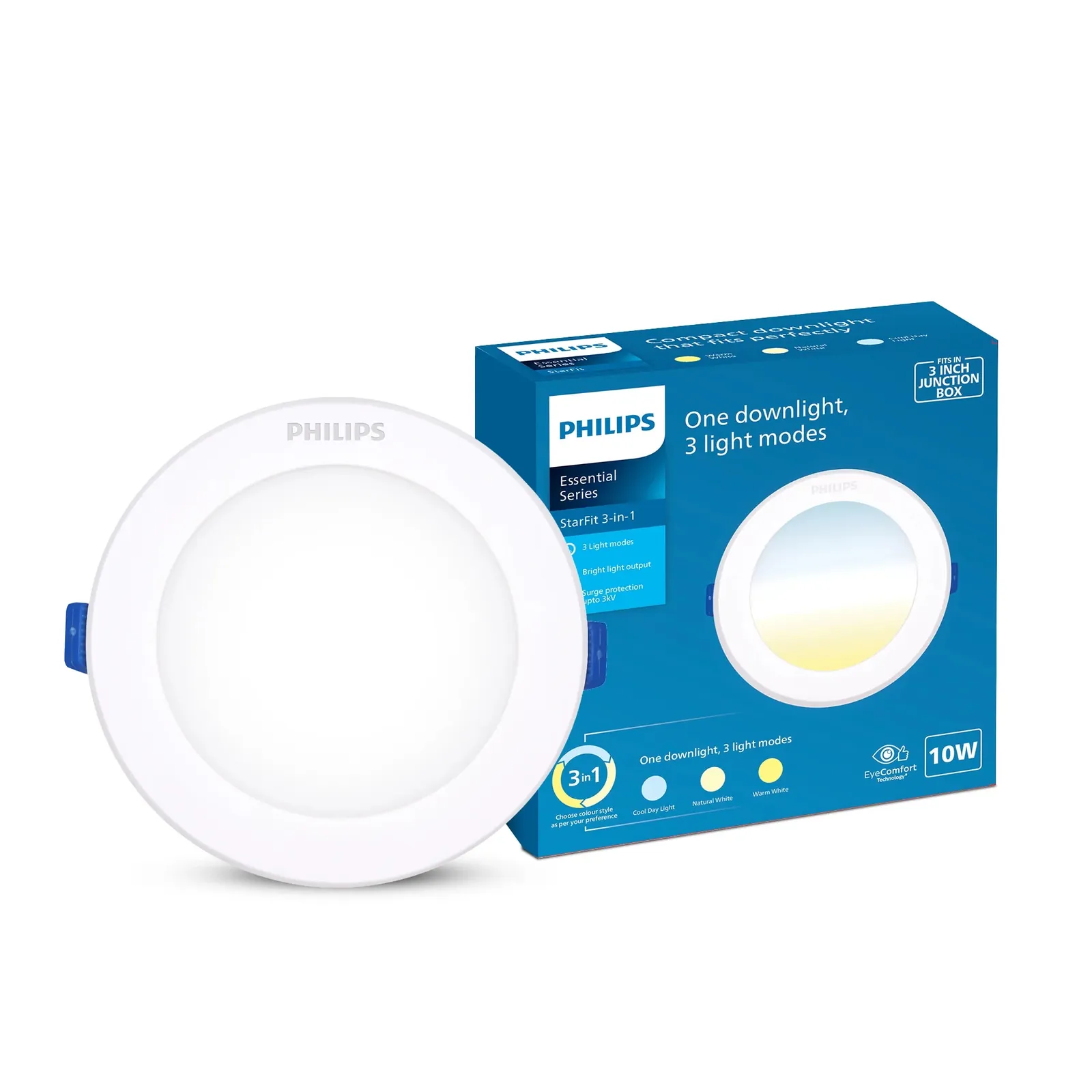 Philips StarFit 3-in-1 JB LED Downlight 7W, Round, Warm White