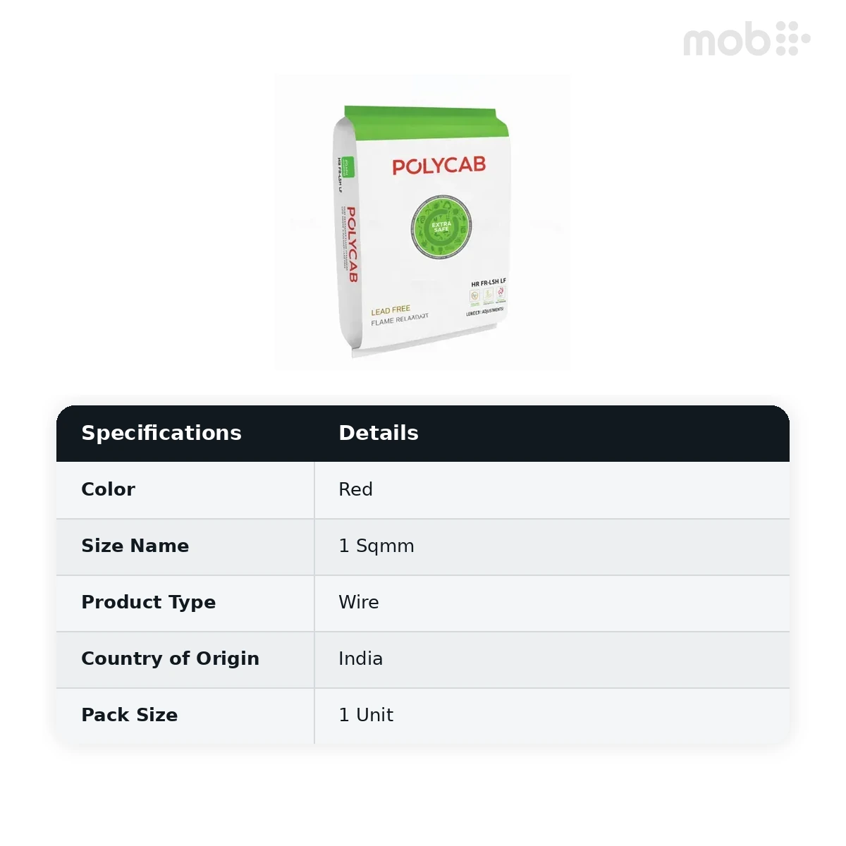 Polycab Maxima+ Green HR FR-LSH LF Wire 180 Meters Pouch Packaging 1 Sqmm Red Color - image 2