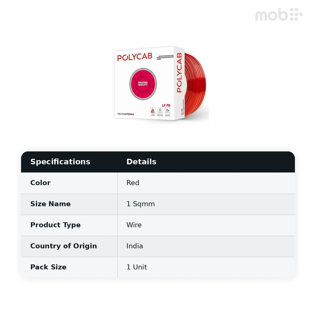 Polycab Primma LF-FR Wire 90 Meters Box Packaging 1 Sqmm Red Color
 - image 2