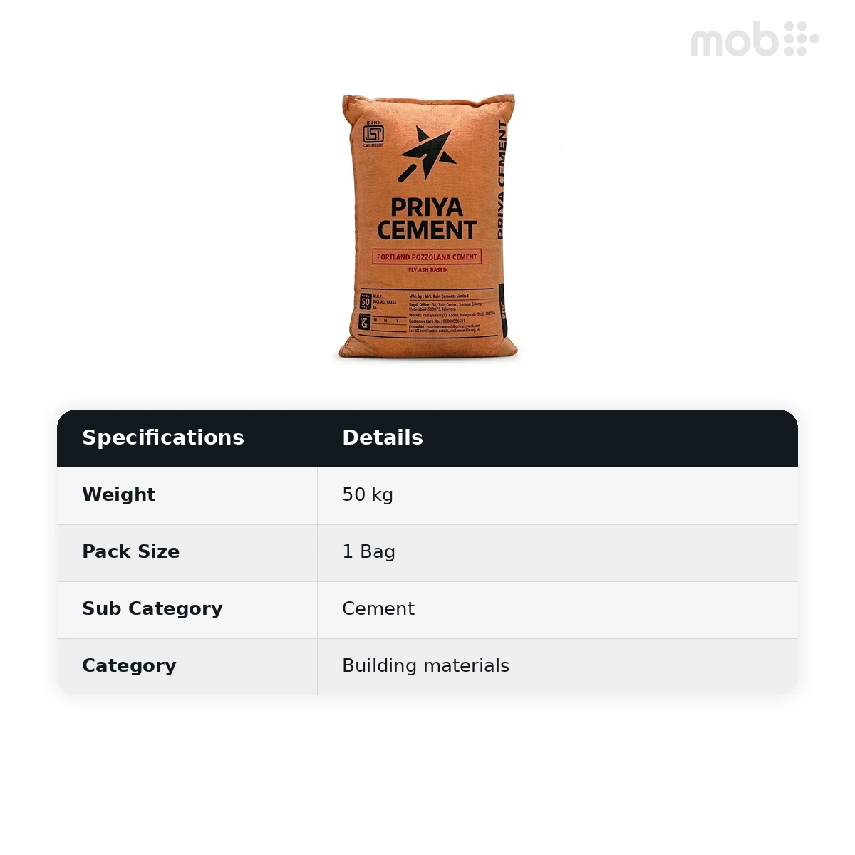 (50 Bags MOQ) Priya Portland Pozzolana (PPC) Cement 50Kg Bag (50 Bags Multiple)  - image 2