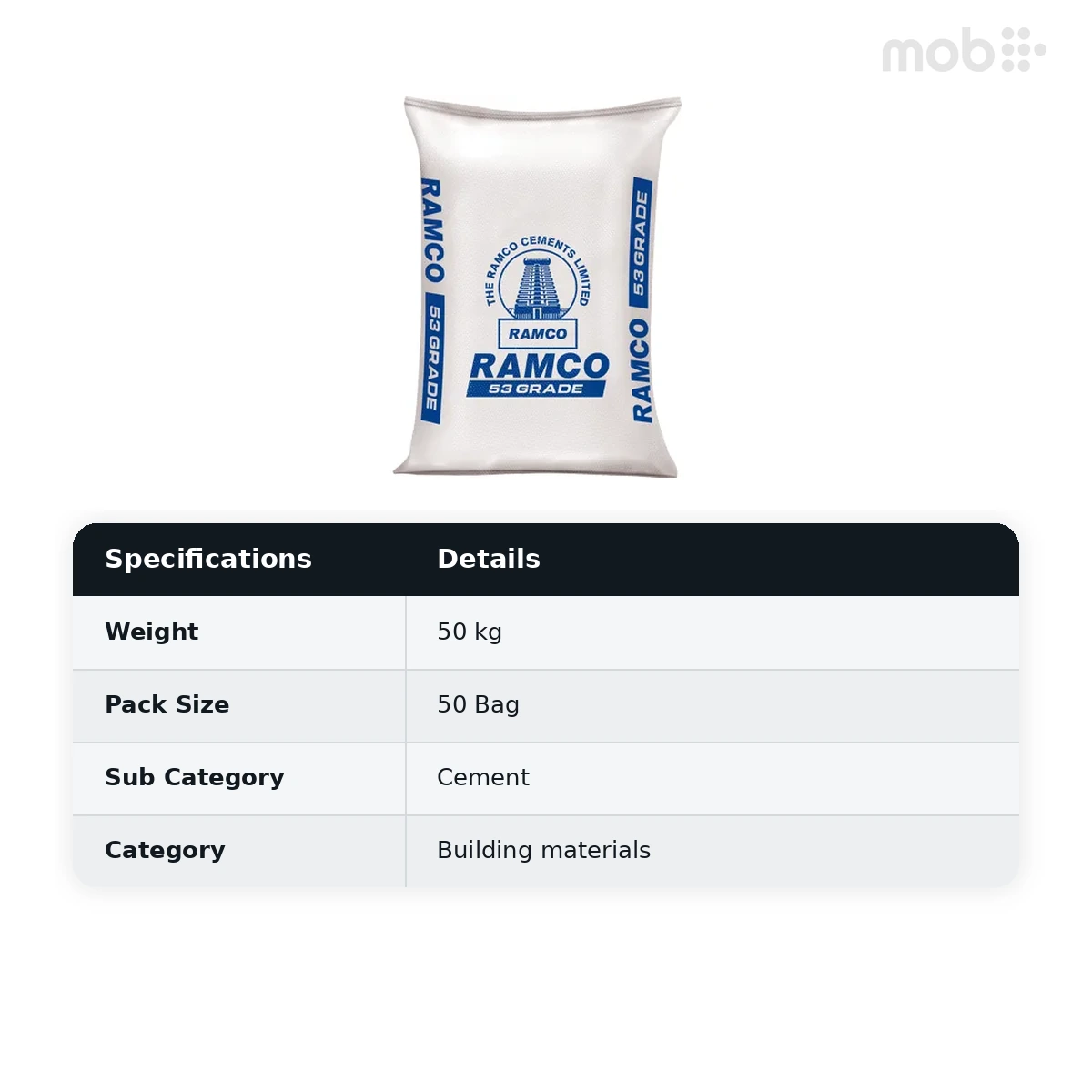 (50 Bags MOQ) Ramco Ordinary Portland (OPC) Grade 53 Cement 50Kg Bag (50 Bags Multiple)  - image 2