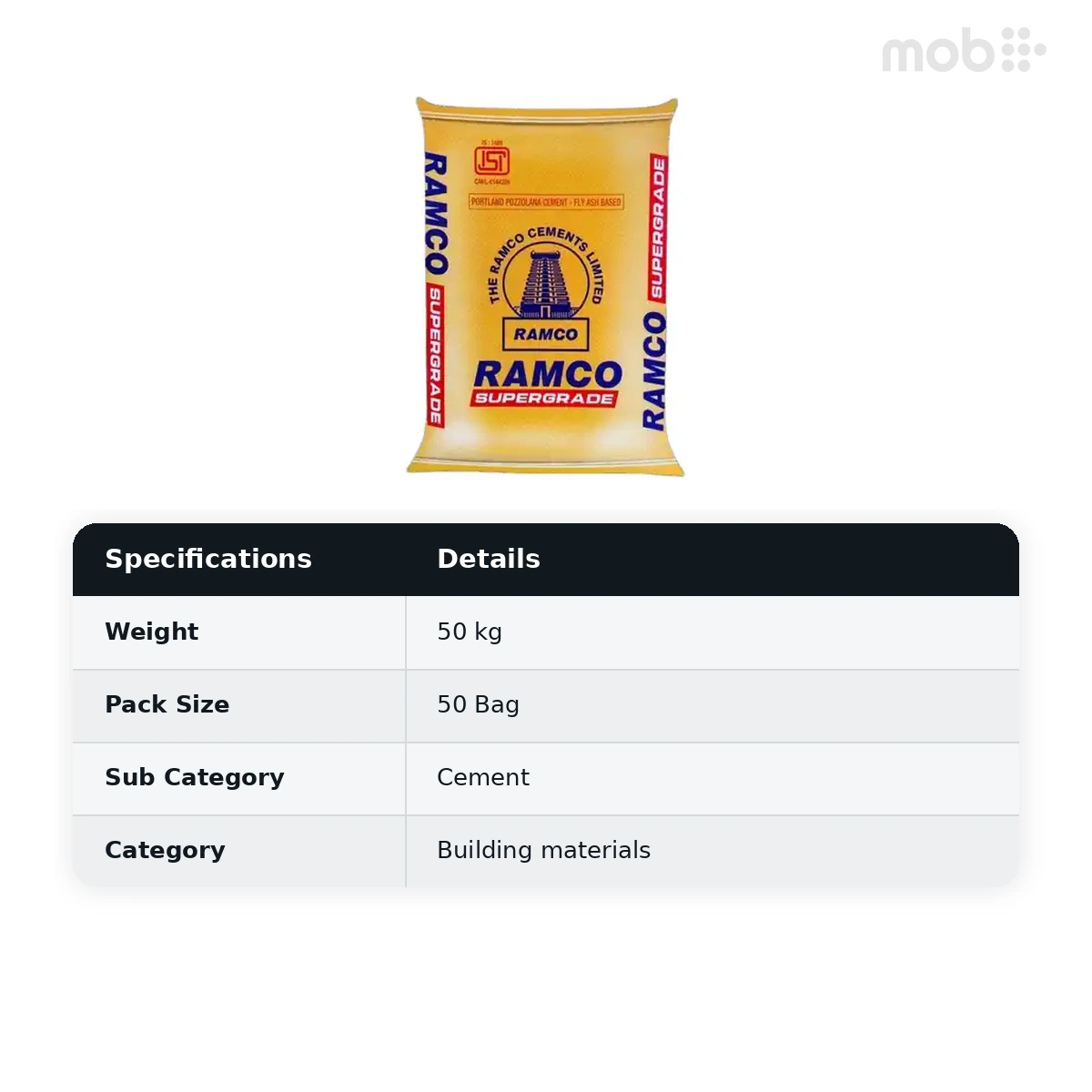 (50 Bags MOQ) Ramco Supergrade Portland Pozzolana (PPC) Cement 50Kg Bag (50 Bags Multiple)  - image 2