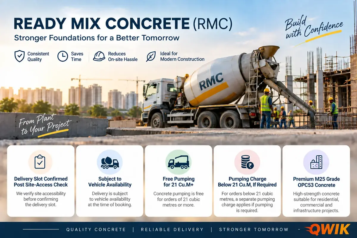 (5 Cu.M MOQ) M25 Ready Mix Concrete (RMC) OPC53 Standard | Delivery Slot Confirmed Post Site-Access Check | Subject to Vehicle Availability | Free Pumping for 21 Cu.M+ | ₹5999 Pumping Charge Below 21 Cu.M, If Required - image 2