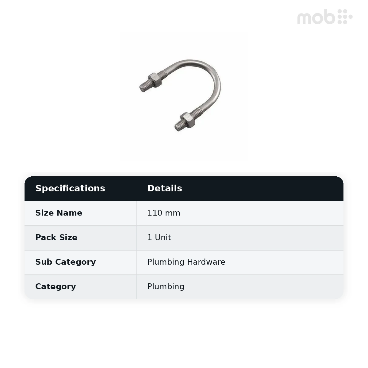 U Bolt GI 110mm W/O Washers - image 2