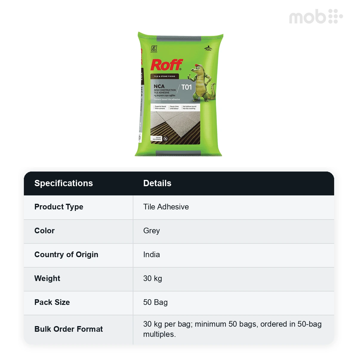 (50 Bags MOQ) Roff (T01) New Construction Tile Adhesive (NCA) Grey, 30Kg Bag (50 Bags Multiple)  - image 2