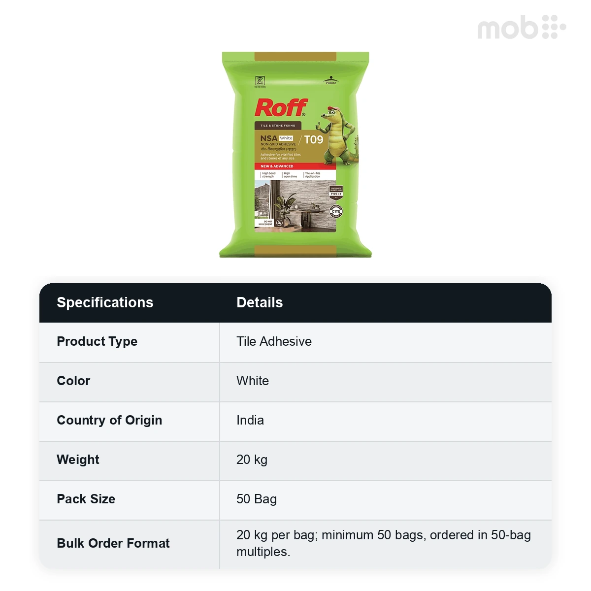(50 Bags MOQ) Roff (T09) Non-Skid Adhesive (NSA) White, 20Kg Bag (50 Bags Multiple)  - image 2