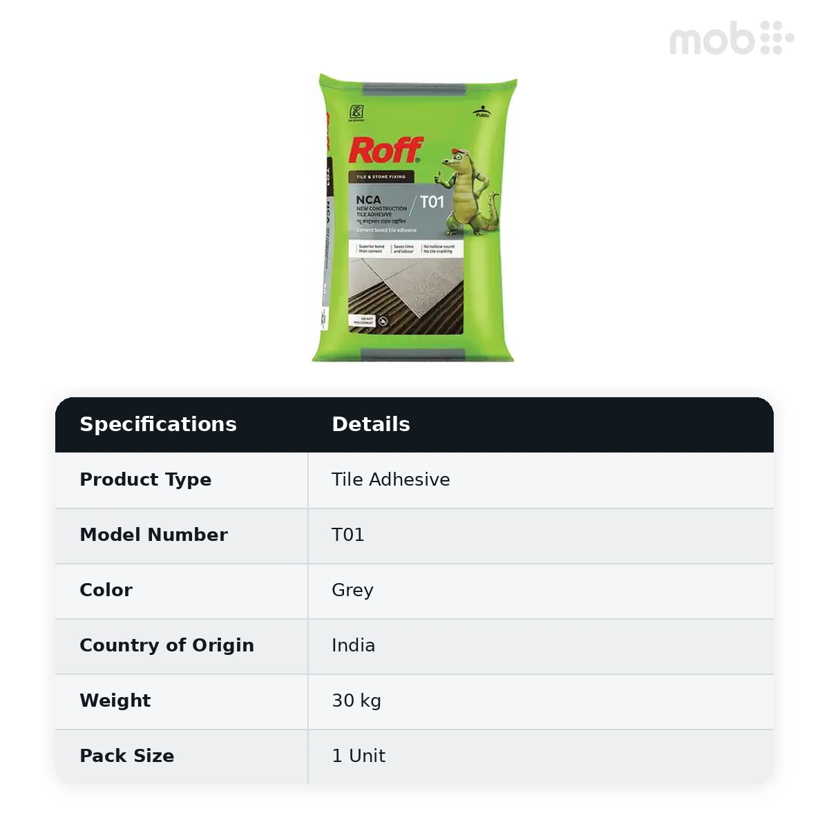 Roff (T01) New Construction Tile Adhesive (NCA) Grey, 30Kg Bag