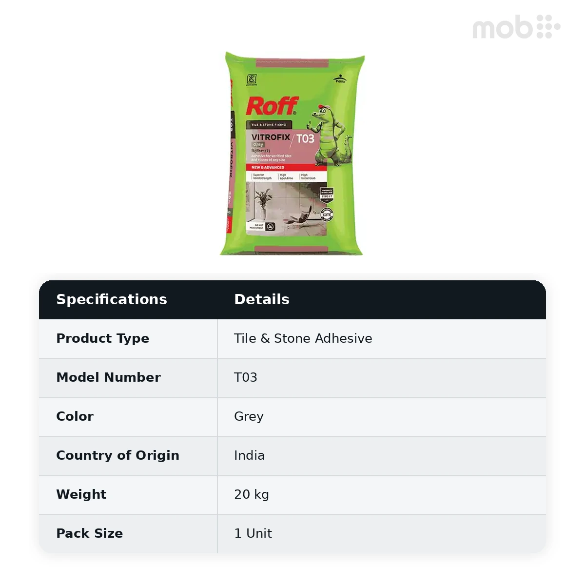 Roff (T03) Vitrofix Adhesive, Grey, 20Kg Bag - image 2