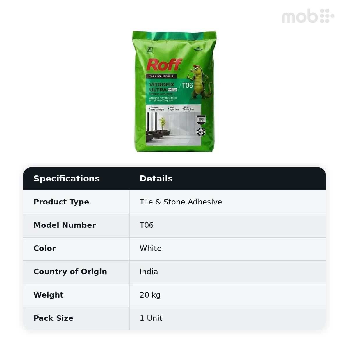 Roff (T06) Vitrofix Ultra Adhesive, White, 20Kg Bag - image 2