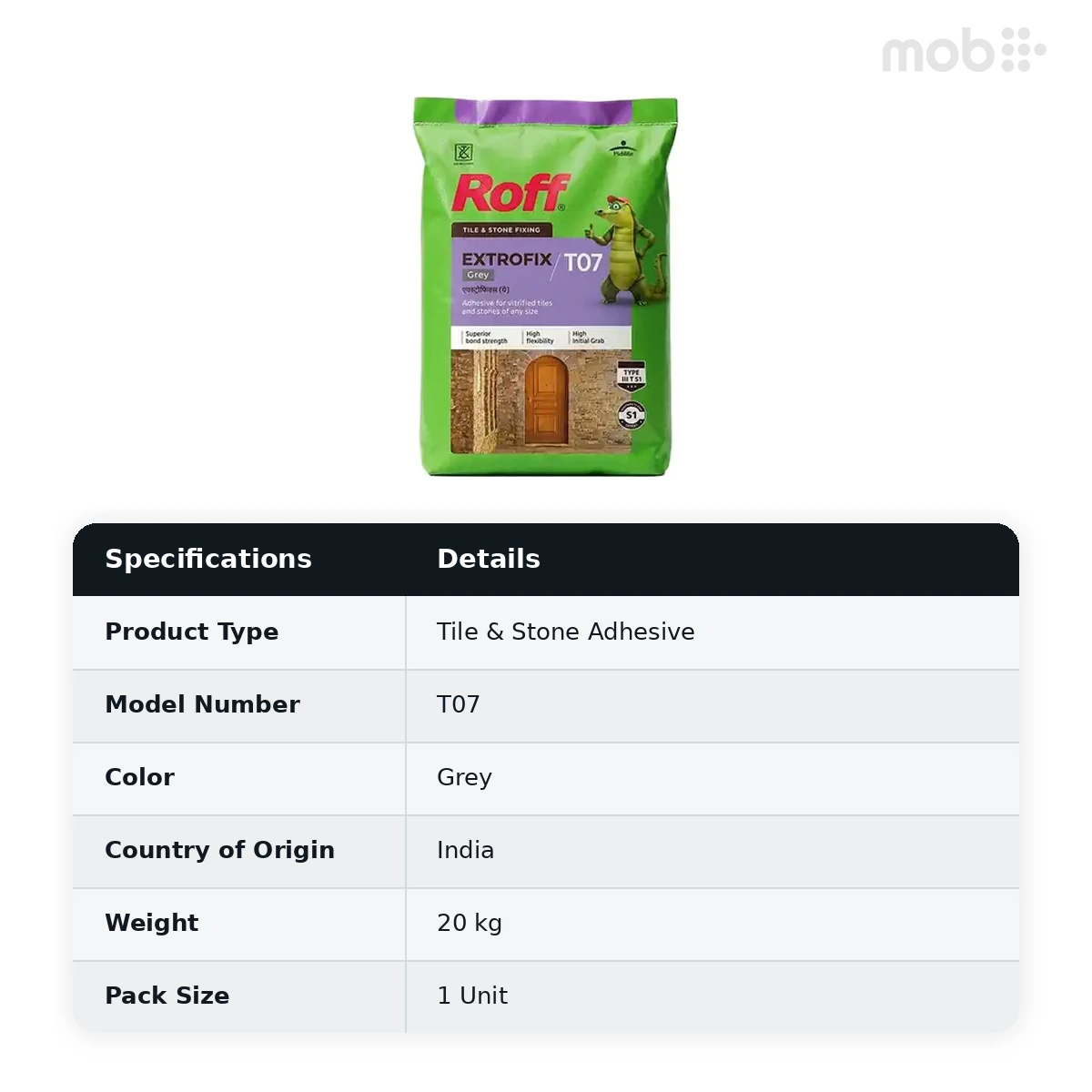 Roff (T07) Extrofix Tile Adhesive, Grey, 20Kg Bag - image 2
