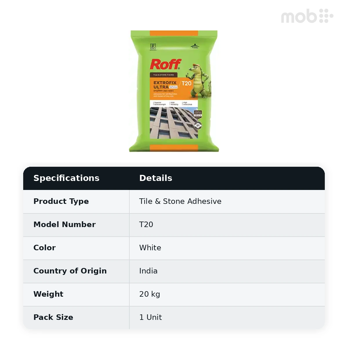 Roff (T20) Extrofix Ultra Adhesive, White, 20Kg Bag