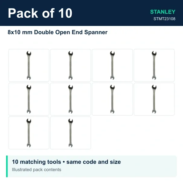 Stanley 8x10 mm Double Open End Spanner, Pack of 10 - STMT23108 - image 3