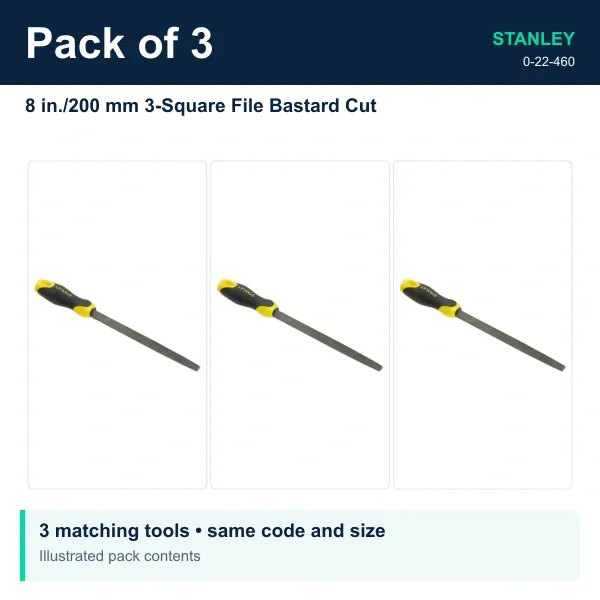 Stanley 8 in./200 mm 3-Square File Bastard Cut, Pack of 3 - 0-22-460 - image 2