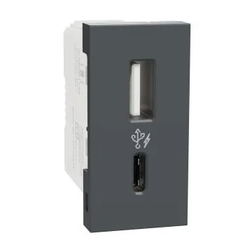 Schneider Electric Miluz ZeTa 1M 12W A+C Type USB Charger - Anthracite, Code: MZUSBAC1M_AN