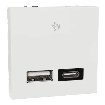 Schneider Electric Miluz ZeTa A+C USB Charger PD Hztl 2M - White, Code: MZUSBAC2MPDH_WH