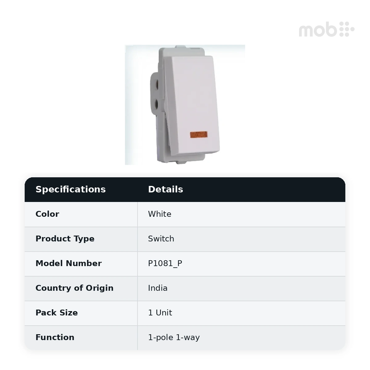 Schneider Electric Livia 10AX 1 way switch with Indicator lamp - White, Code: P1081_P - image 2