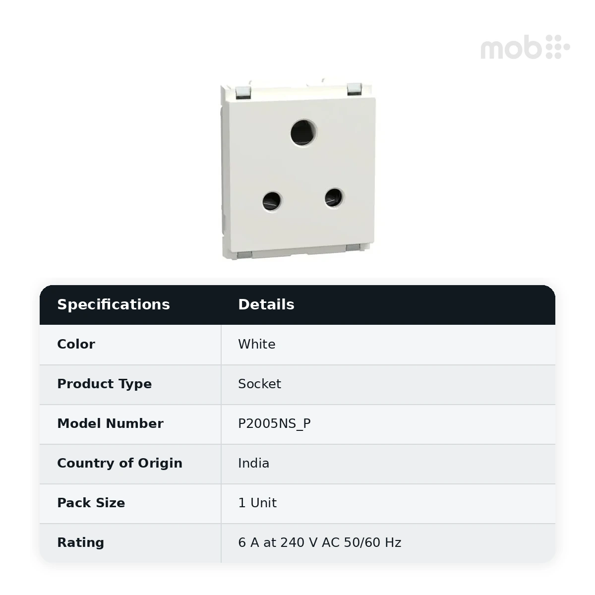Schneider Electric Livia 6A 3Pin socket Outlet with shutter (BIS) - White, Code: P2005NS_P - image 2