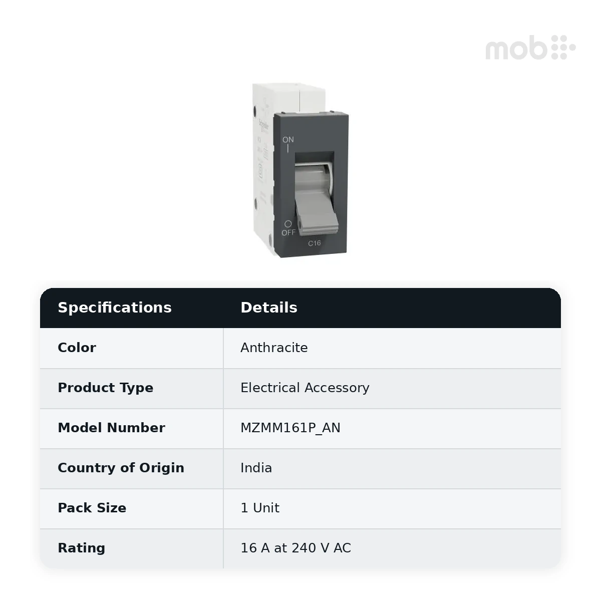 Schneider Electric Miluz ZeTa 16 A MCB SP 1 M C curve - Anthracite, Code: MZMM161P_AN - image 2