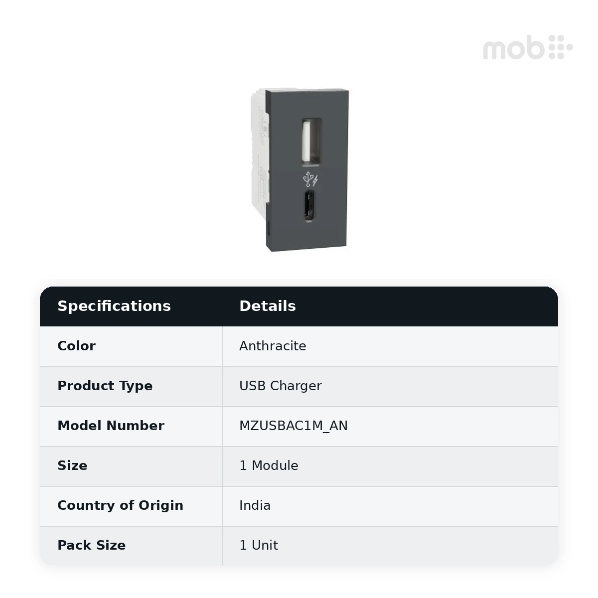 Schneider Electric Miluz ZeTa 1M 12W A+C Type USB Charger - Anthracite, Code: MZUSBAC1M_AN - image 2
