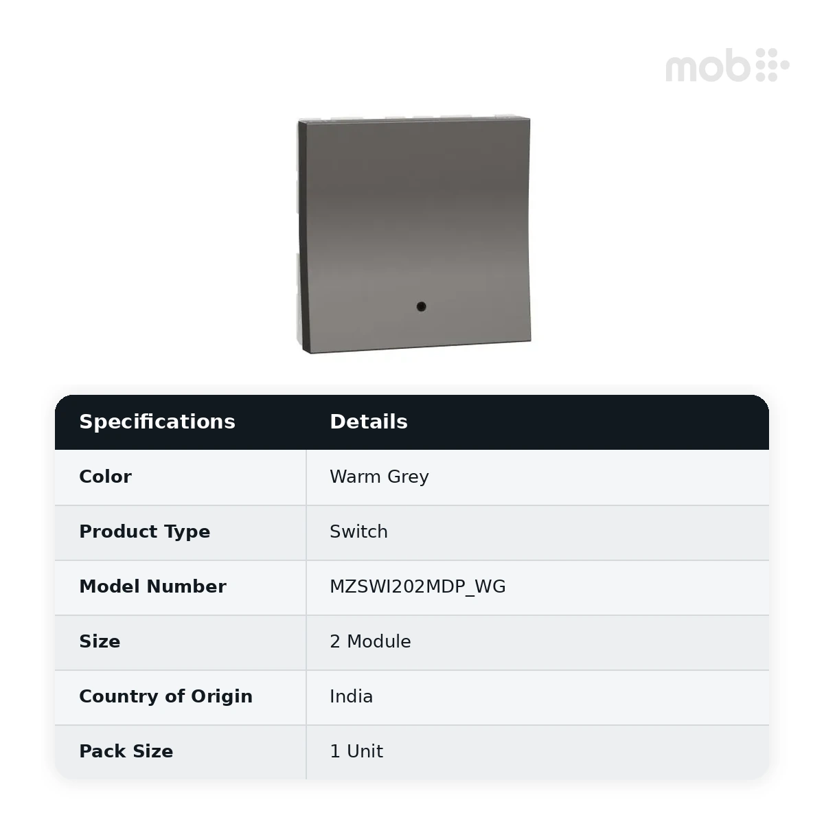 Schneider Electric Miluz ZeTa 20A DP Switch with Indicator (2M) - Warm Grey, Code: MZSWI202MDP_WG - image 2