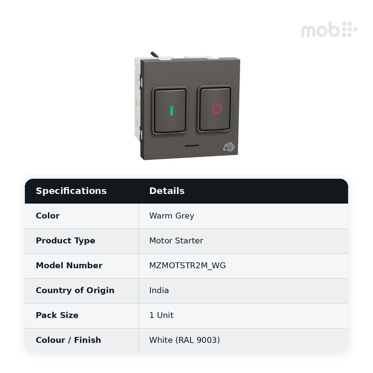 Schneider Electric Miluz ZeTa 25A Motor Starter Switch - Warm Grey, Code: MZMOTSTR2M_WG - image 2