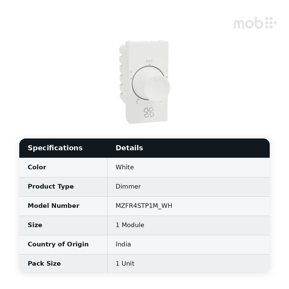 Schneider Electric Miluz ZeTa 4-Step Fan Regulator (1M) - White, Code: MZFR4STP1M_WH - image 2