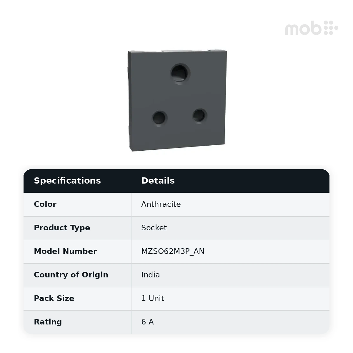 Schneider Electric Miluz ZeTa 6A 3 Pin Socket with Shutter - Anthracite, Code: MZSO62M3P_AN - image 2