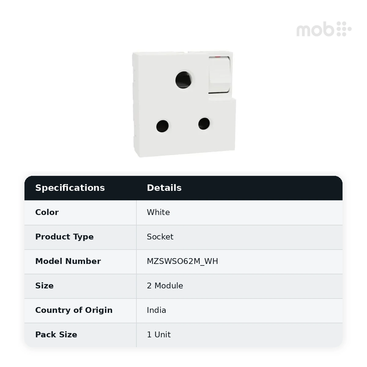 Schneider Electric Miluz ZeTa 6A Switched Socket 2M - White, Code: MZSWSO62M_WH - image 2