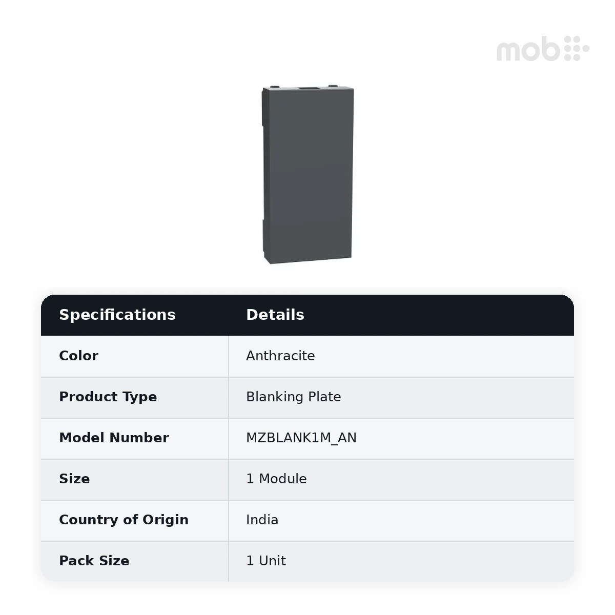 Schneider Electric Miluz ZeTa Blank Off Unit (1M) - Anthracite, Code: MZBLANK1M_AN - image 2