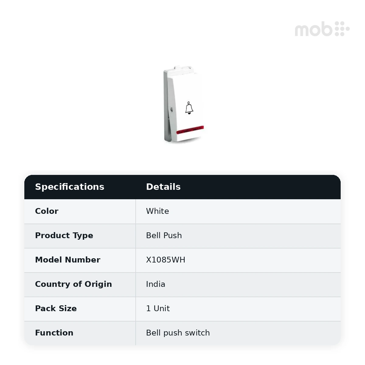 Schneider Electric Opale 6A Bell Push with Indicator - White, Code: X1085WH - image 2