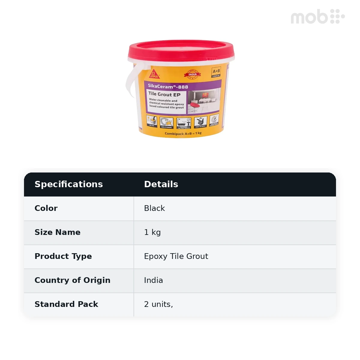 Sika Epoxy Tile Grout Sikaceram-888 Tile Grout EP Black 1kg (Pack of 2) - image 2