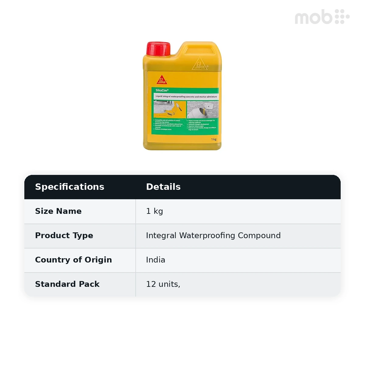Sika Integral Waterproofing Compound Sikacim 1kg (Pack of 12) - image 2