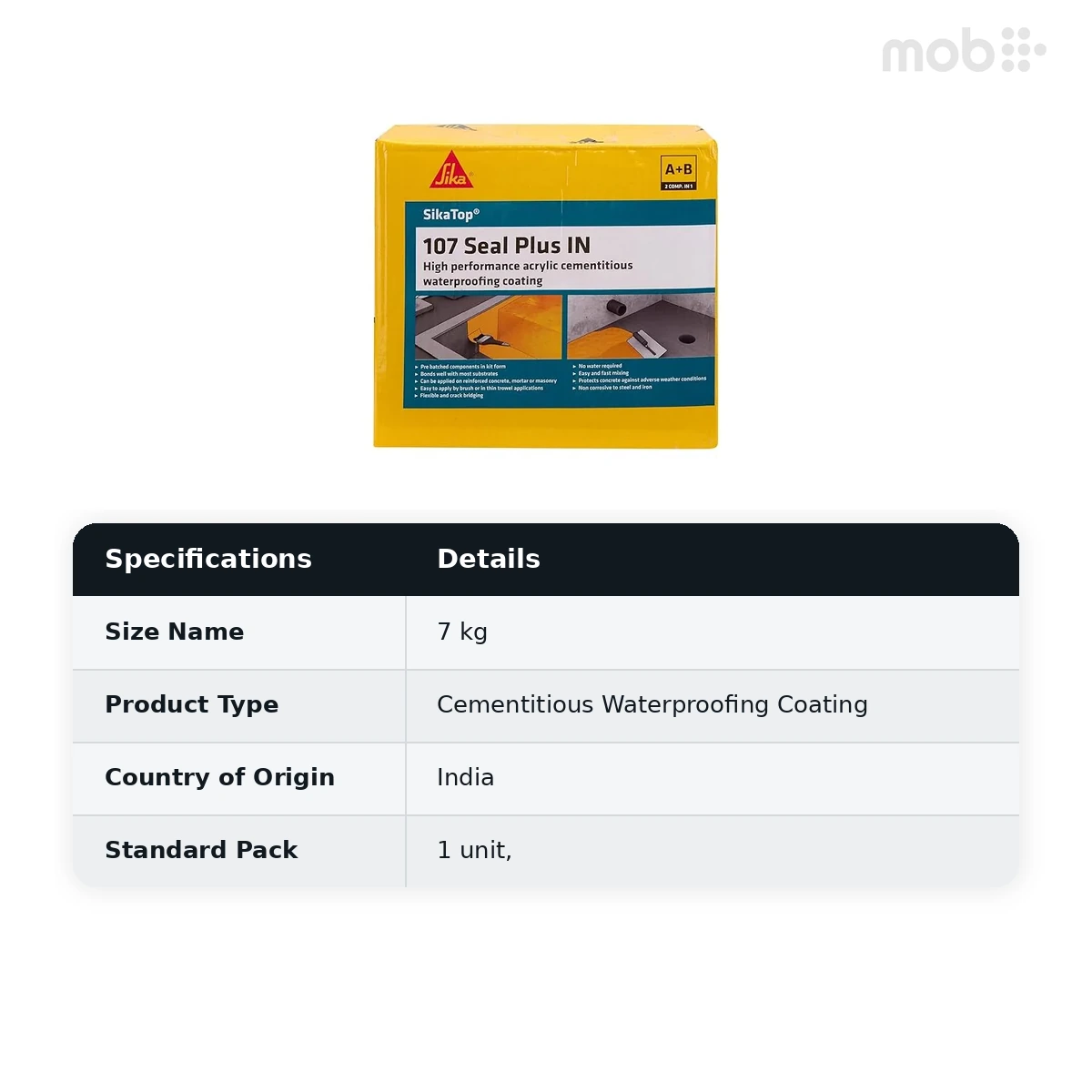 Sika Polymer Modified Cementitious Waterproofing Top 107 Seal Plus IN 7kg (Pack of 1) - image 2