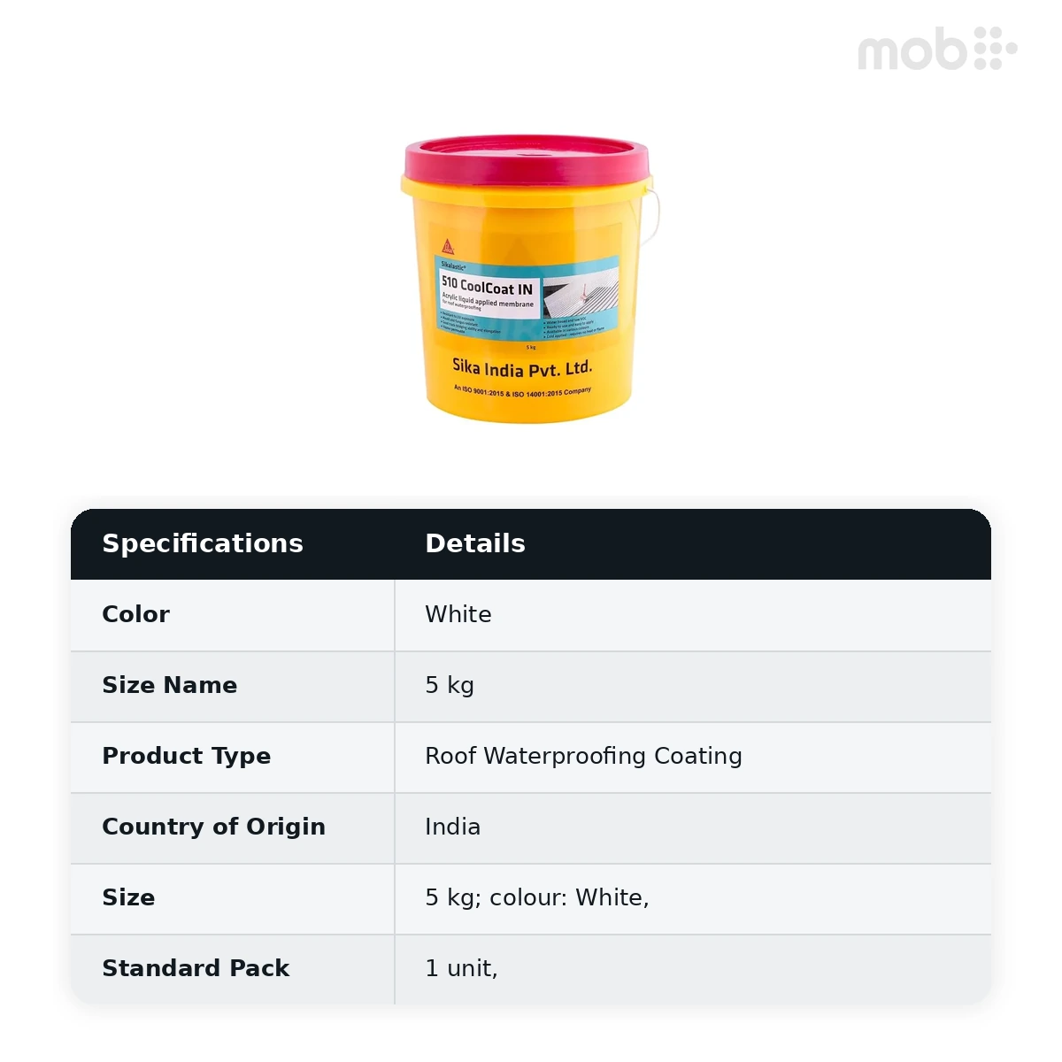 Sika Roof Waterproofing Acrylic & PU Sikalastic 510 Cool Coat IN White 5kg (Pack of 1) - image 2