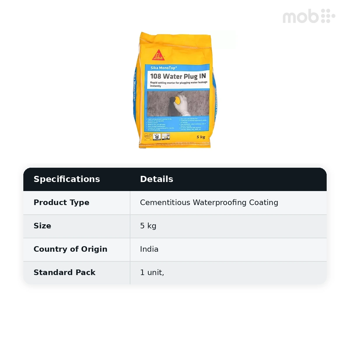 Sika Waterproofing Mortar MonoTop-108 Water Plug IN 5kg (Pack of 1) - image 2