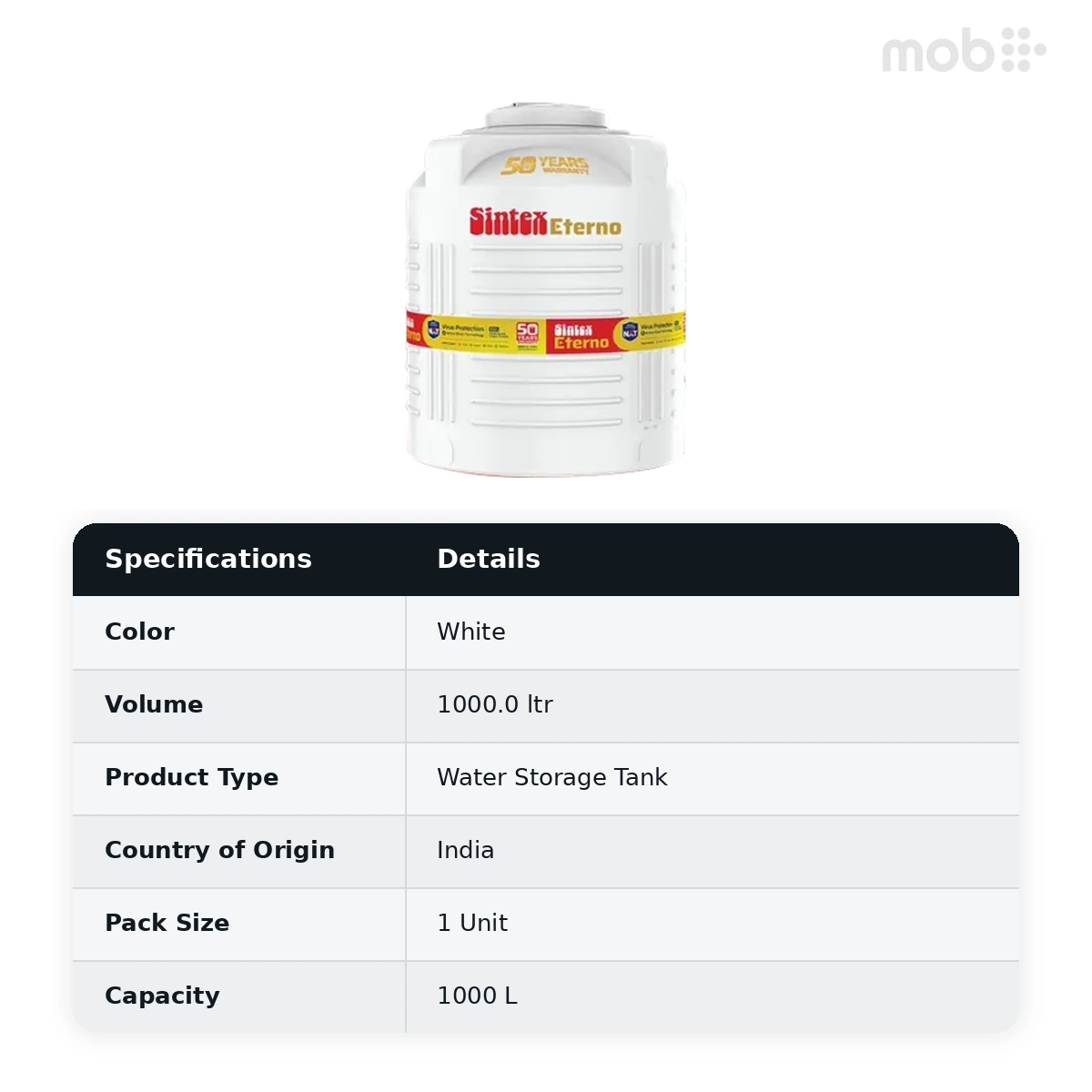 Sintex Eterno Water Tank 1000 L White