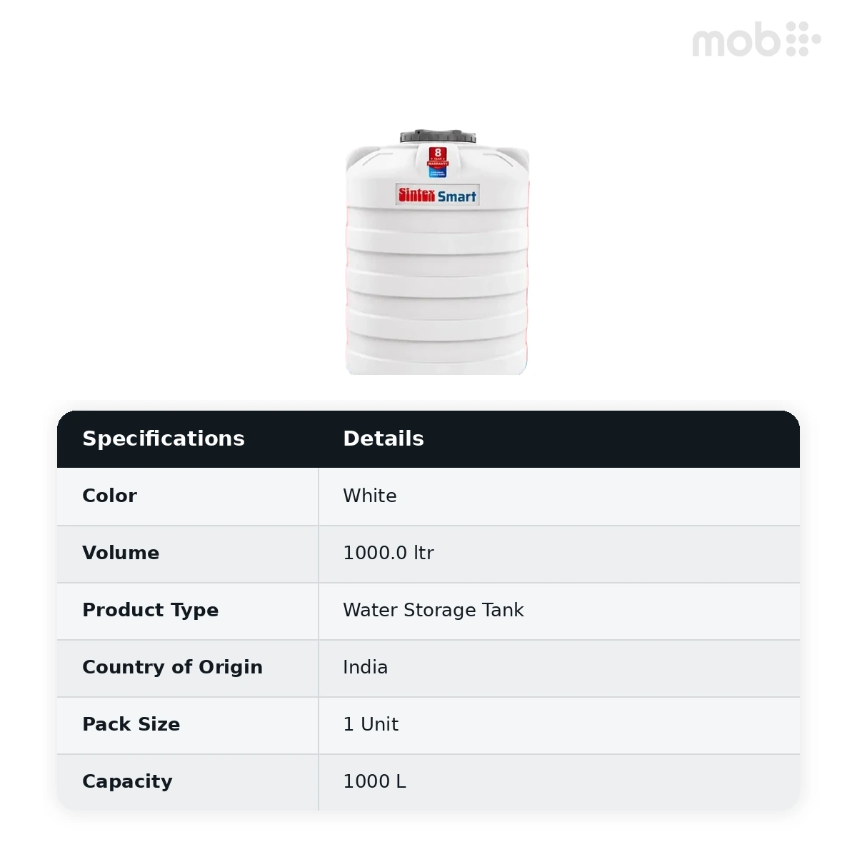 Sintex Smart Water Tank 1000 L White - image 2