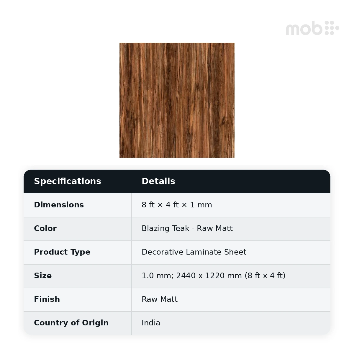 Stylam Blazing Teak Raw Matt Decorative Laminate, 8 ft x 4 ft, 1.0 mm, Code: 2360 RM - image 2