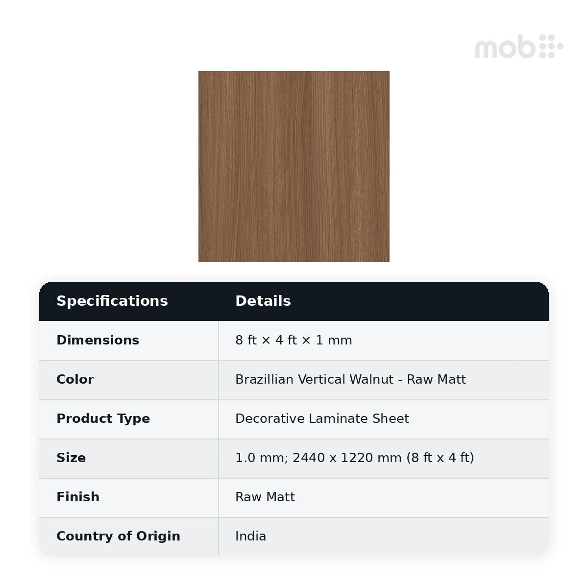 Stylam Brazillian Vertical Walnut Raw Matt Decorative Laminate, 8 ft x 4 ft, 1.0 mm, Code: 4503 RM - image 2