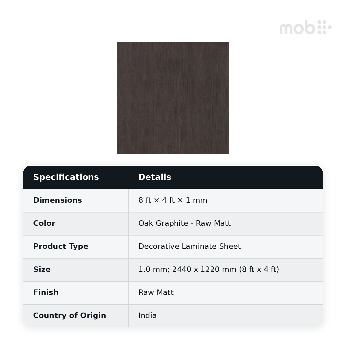 Stylam Oak Graphite Raw Matt Decorative Laminate, 8 ft x 4 ft, 1.0 mm, Code: 7423 RM