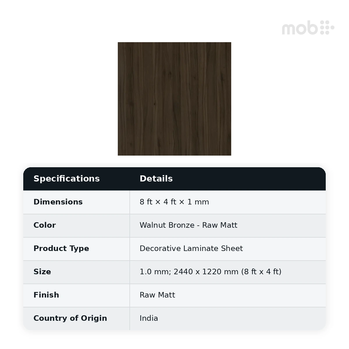 Stylam Walnut Bronze Raw Matt Decorative Laminate, 8 ft x 4 ft, 1.0 mm, Code: 7705 RM - image 2