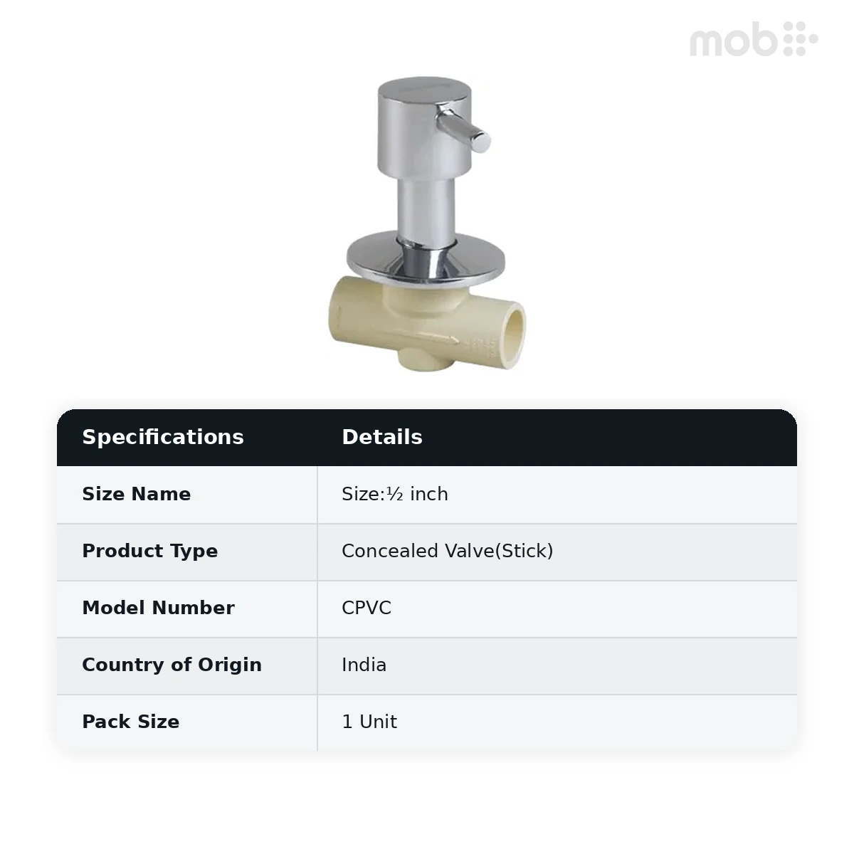 Supreme Lifeline CPVC Concealed Valve(Stick), ½ inch