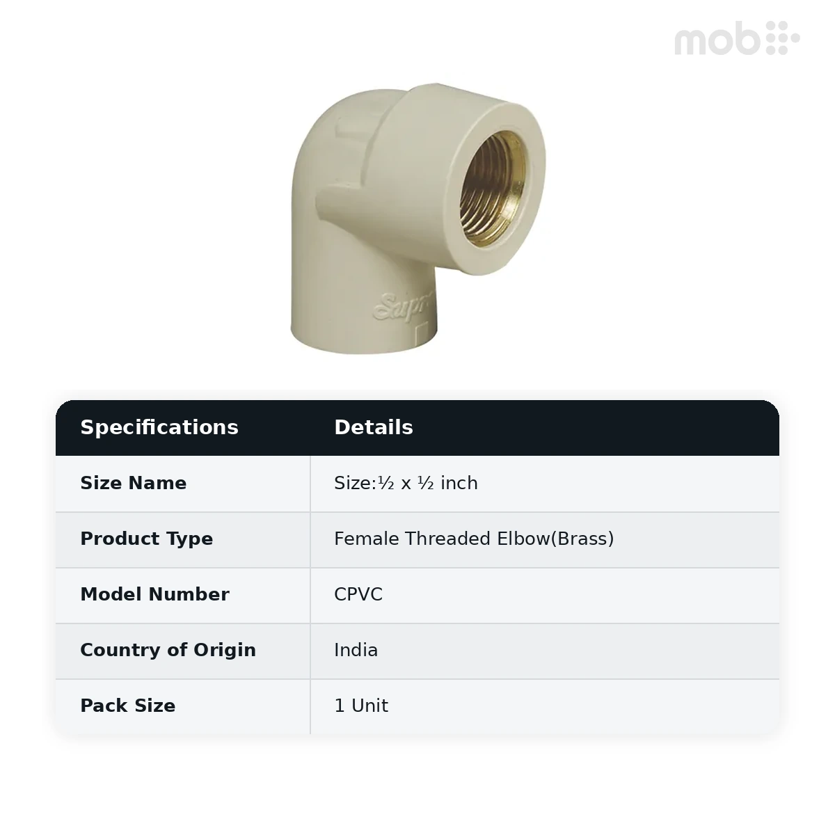 Supreme Lifeline CPVC Female Threaded Elbow(Brass), ½ x ½ inch