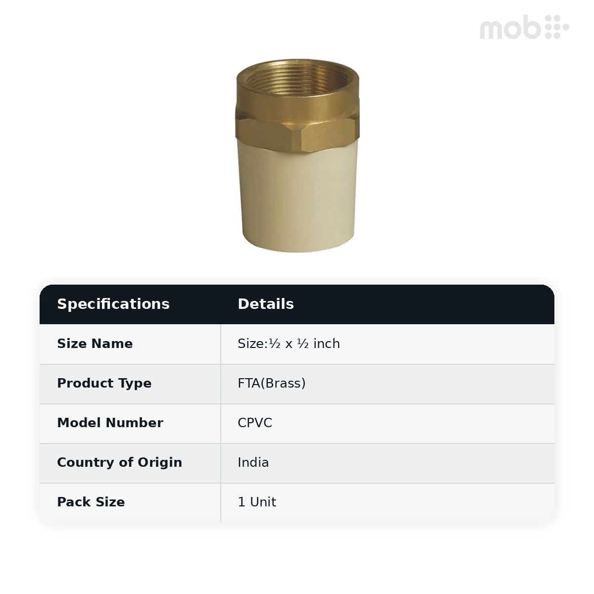 Supreme Lifeline CPVC FTA(Brass), ½ x ½ inch