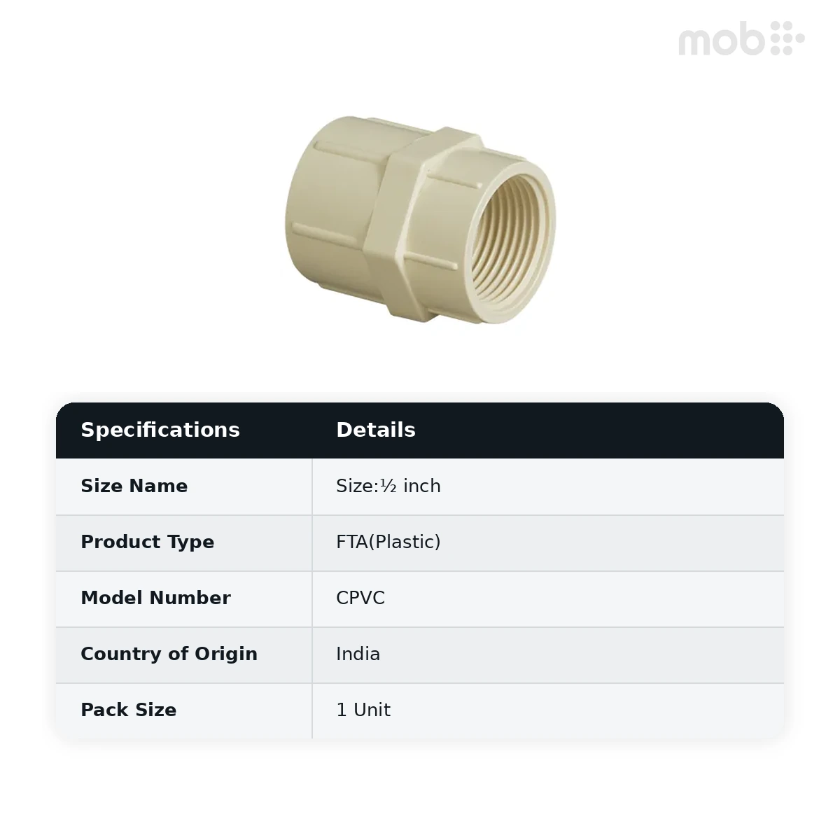 Supreme Lifeline CPVC FTA(Plastic), ½ inch
