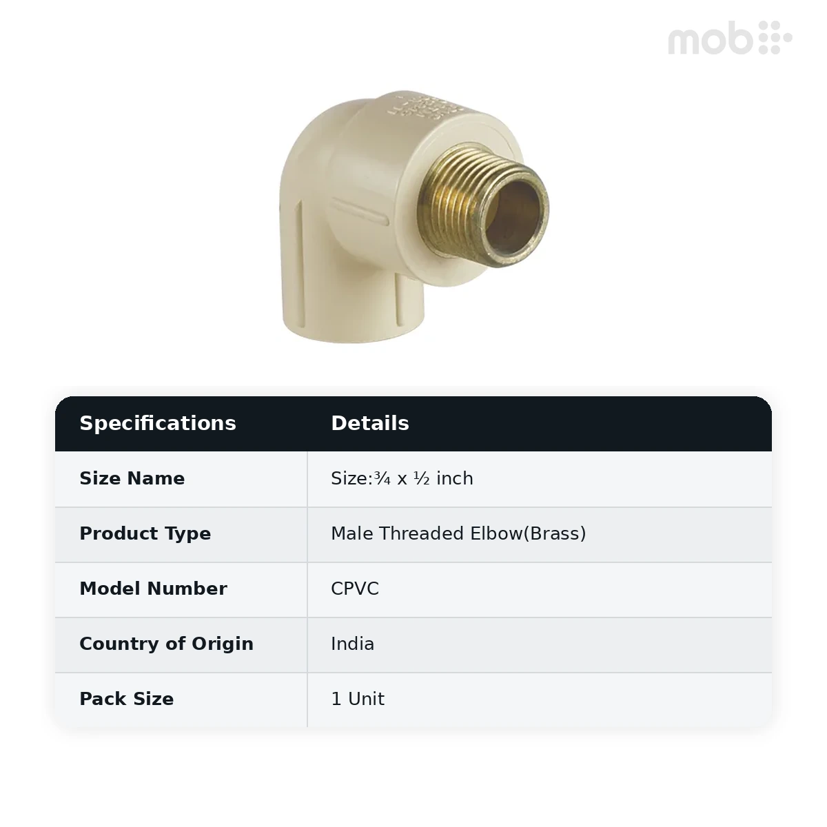 Supreme Lifeline CPVC Male Threaded Elbow(Brass), ¾ x ½ inch - image 2