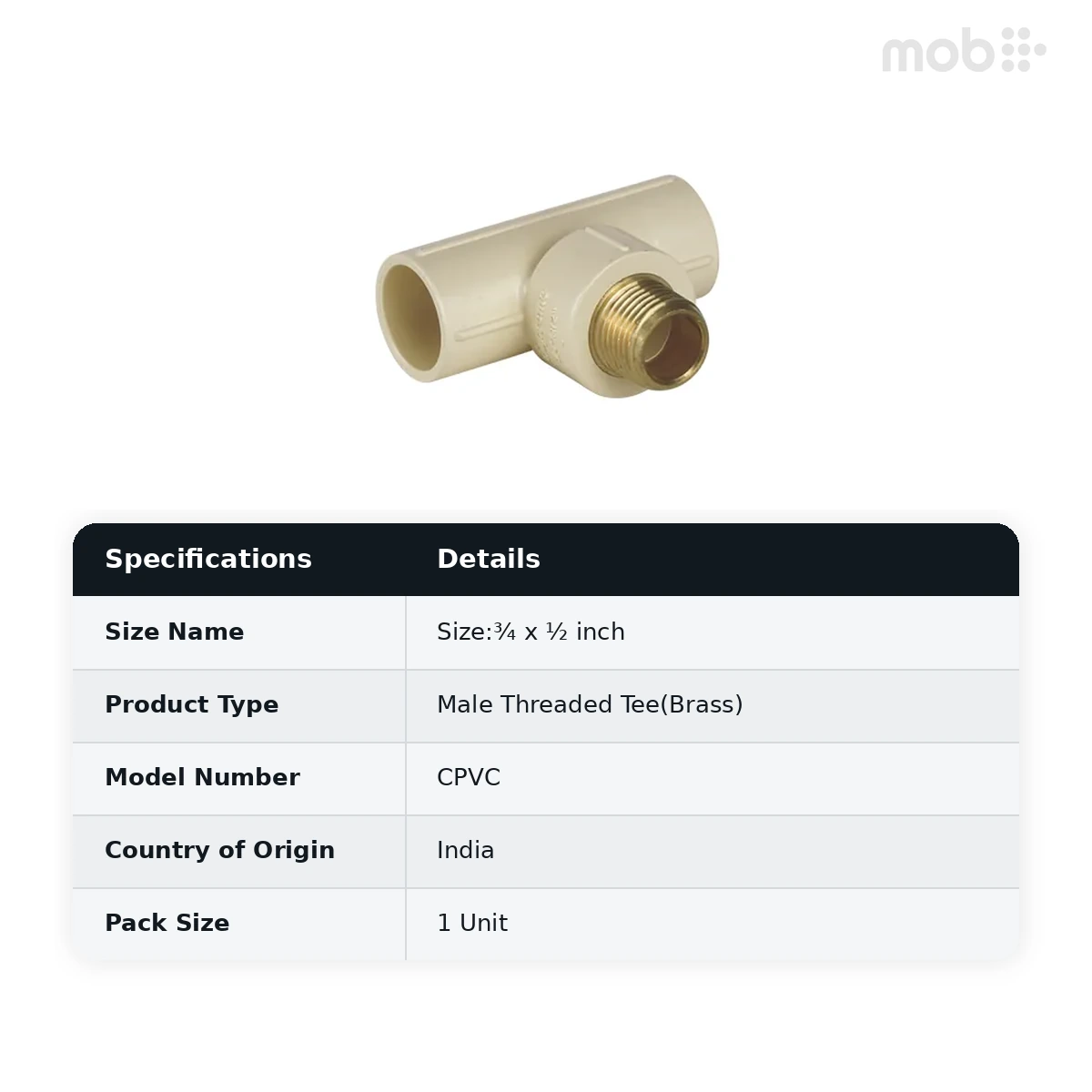 Supreme Lifeline CPVC Male Threaded Tee(Brass), ¾ x ½ inch - image 2